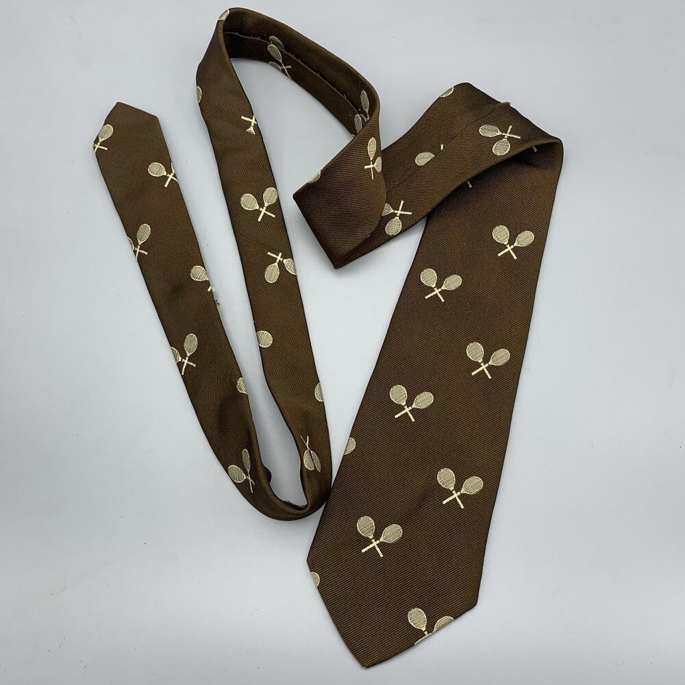 Robert Talbott Necktie Vintage Brown Beige English Repp Silk Dacron Tennis Tie